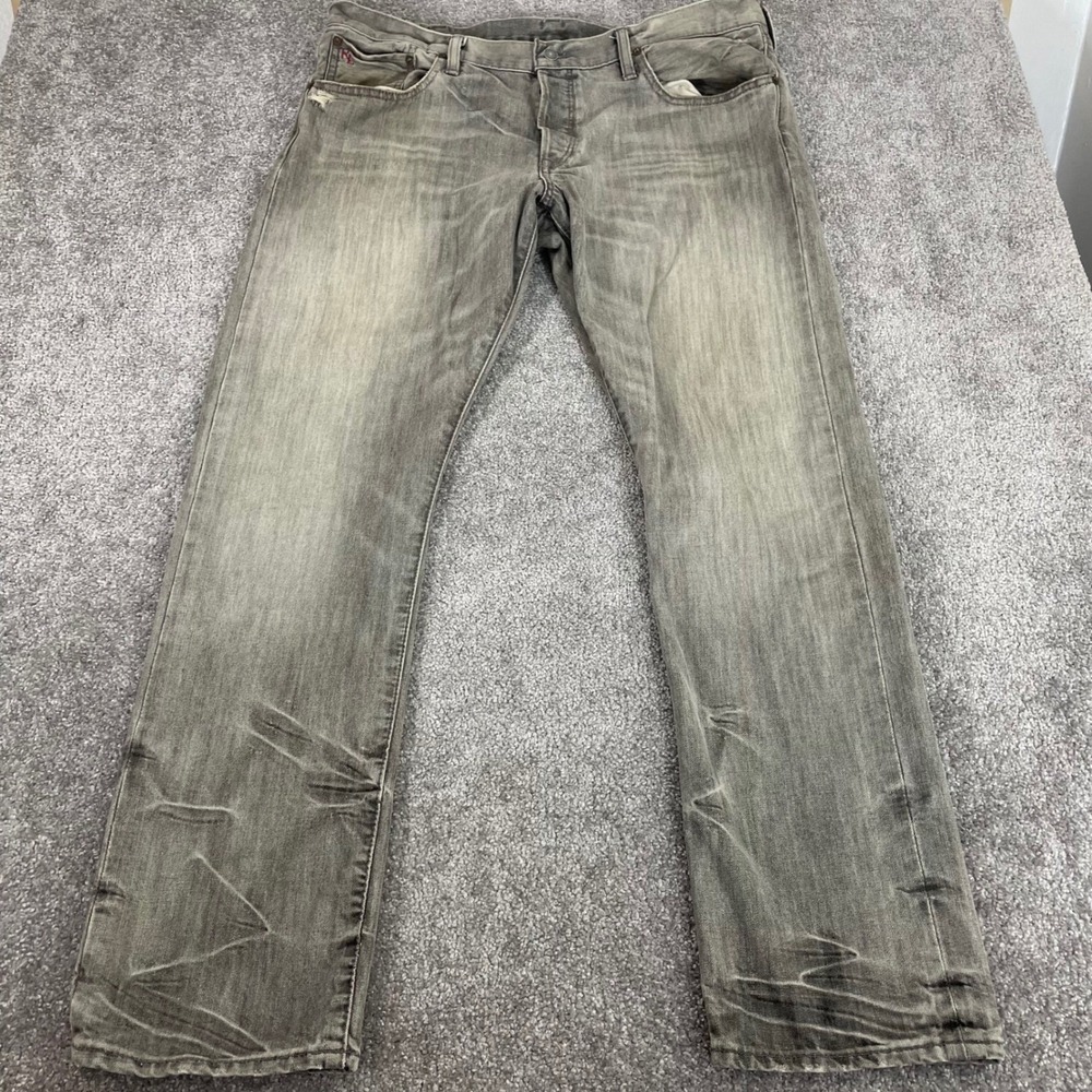 Polo Ralph Lauren Jeans Mens 38x32 Varick Slim Straight‎ Button Fly Grunge Faded